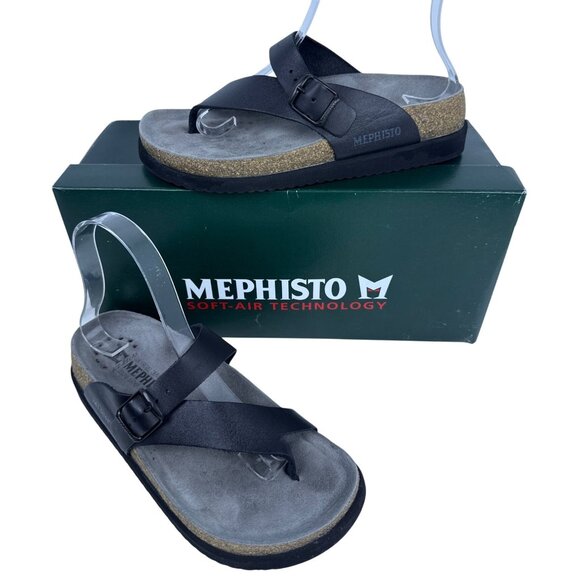 Mephisto Women's Helen Plus Thong Sandal Black Waxy Leather SZ EU 36, US 6 W - Picture 1 of 13